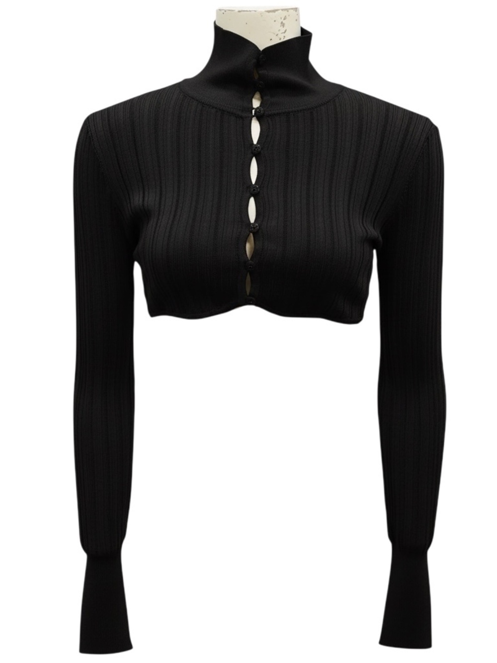 ALAIA BLACK CROPPED SHINY CRINOLINE CARDIGAN JUMPER / SWEATER